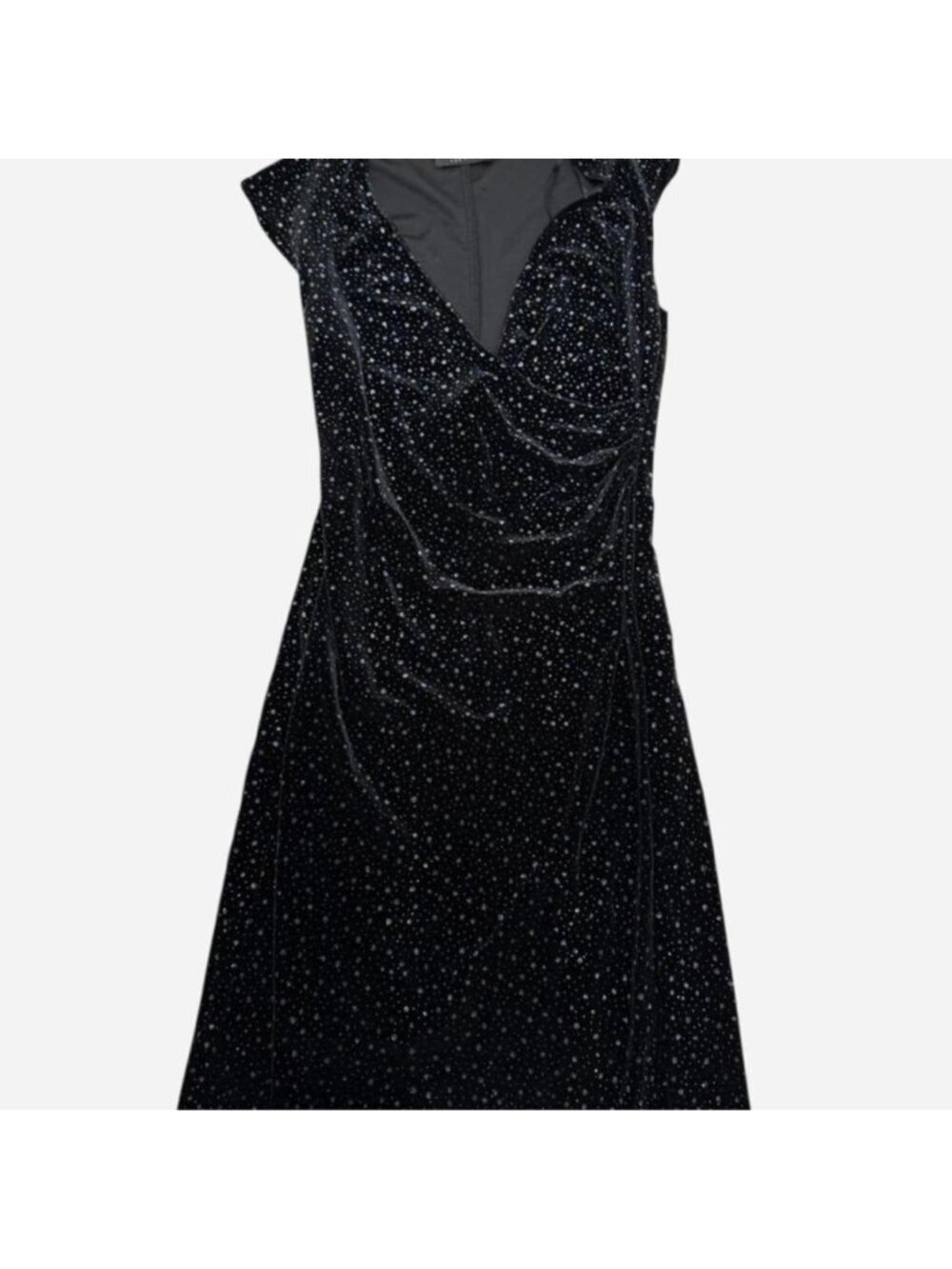 Black velvet midi dress with silver snowflake...